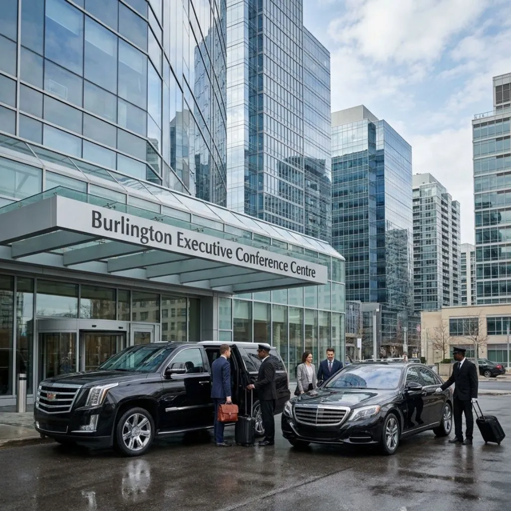 Corporate limo service Burlington featuring luxury 2026 executive SUV and sedan for business meetings, conferences, airport transfers, and VIP transportation.